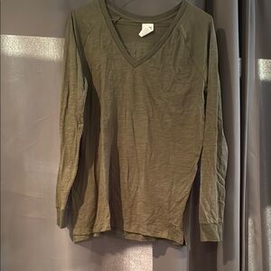 Victoria Secret PINK Olive Green V-Neck Long Sleeve Shirt